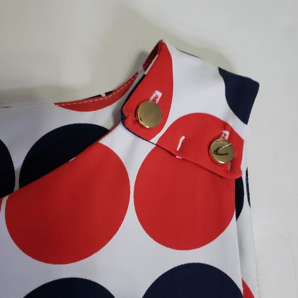 Charter Club Red White Blue Blouse Medium Polka-dot Sleeveless Nylon Spandex - Picture 2 of 9